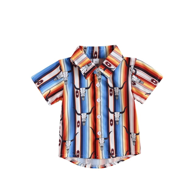 Opperiaya Chemise pour Garçon, Manches Courtes, Col à Revers, Imprimé Taureau, Fête de Rue, Haut Décontracté Ample pour le Printemps et l'Été 6 m-4 A