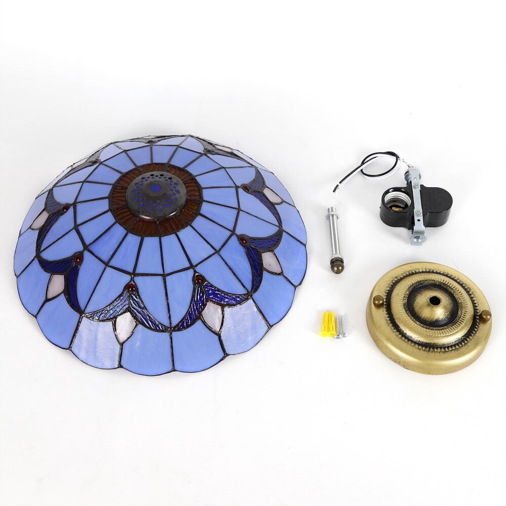 NEW 12" Tiffany Style Stained Glass Flush Mount Ceiling Light Vintage Fixture For Dining Room, Living Room, And Other Places.