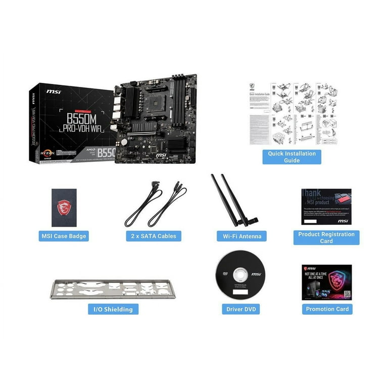 MSI PRO B550M PRO-VDH WIFI AM4 AMD B550 SATA 6Gb/s USB 3.0 Micro ATX AMD  Motherboard with Ryzen CPU Support - Walmart.com