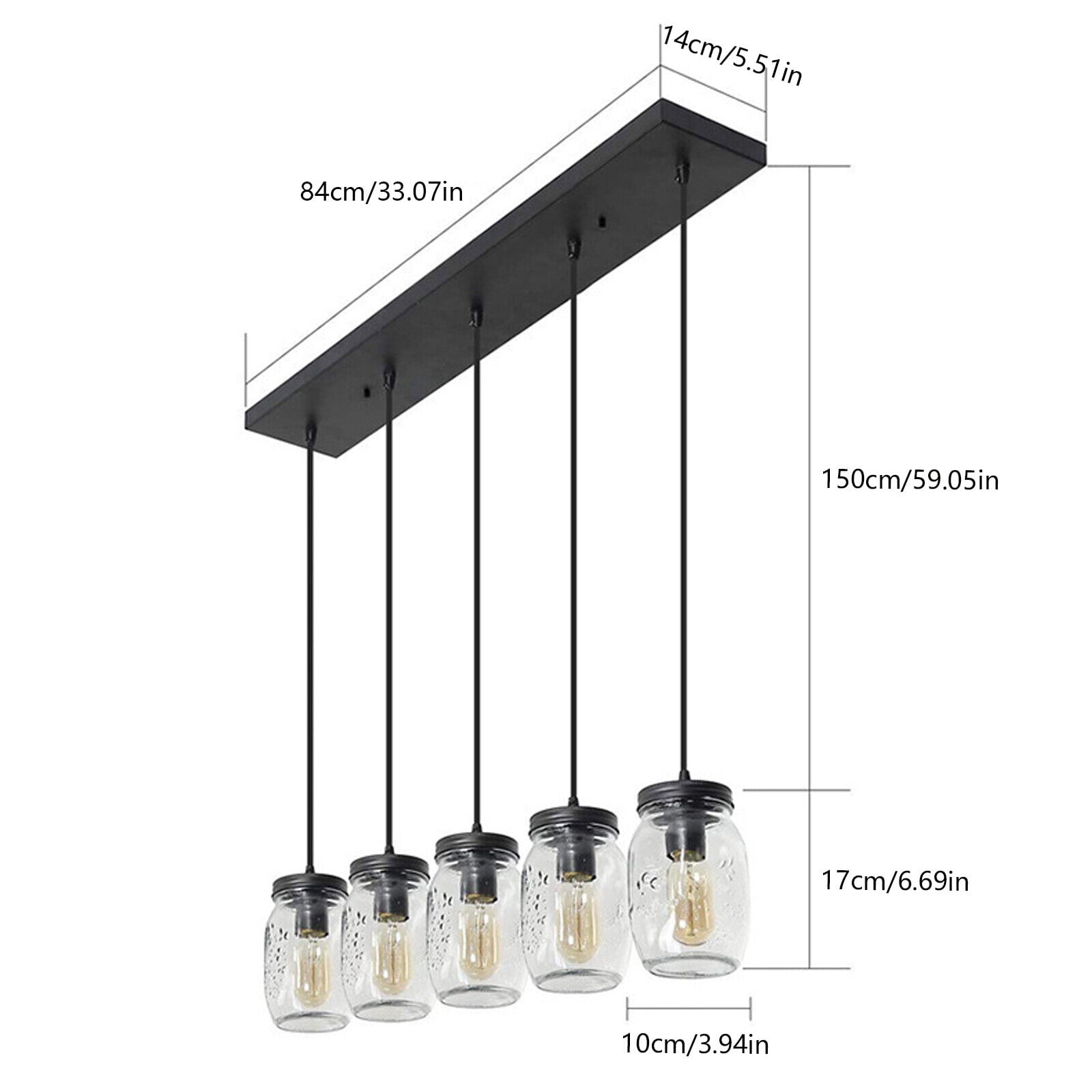 TFCFL 5 Lights Farmhouse Kitchen Island Pendant Light Chandelier Ceiling Hanging 
Lamp Fixture Black
