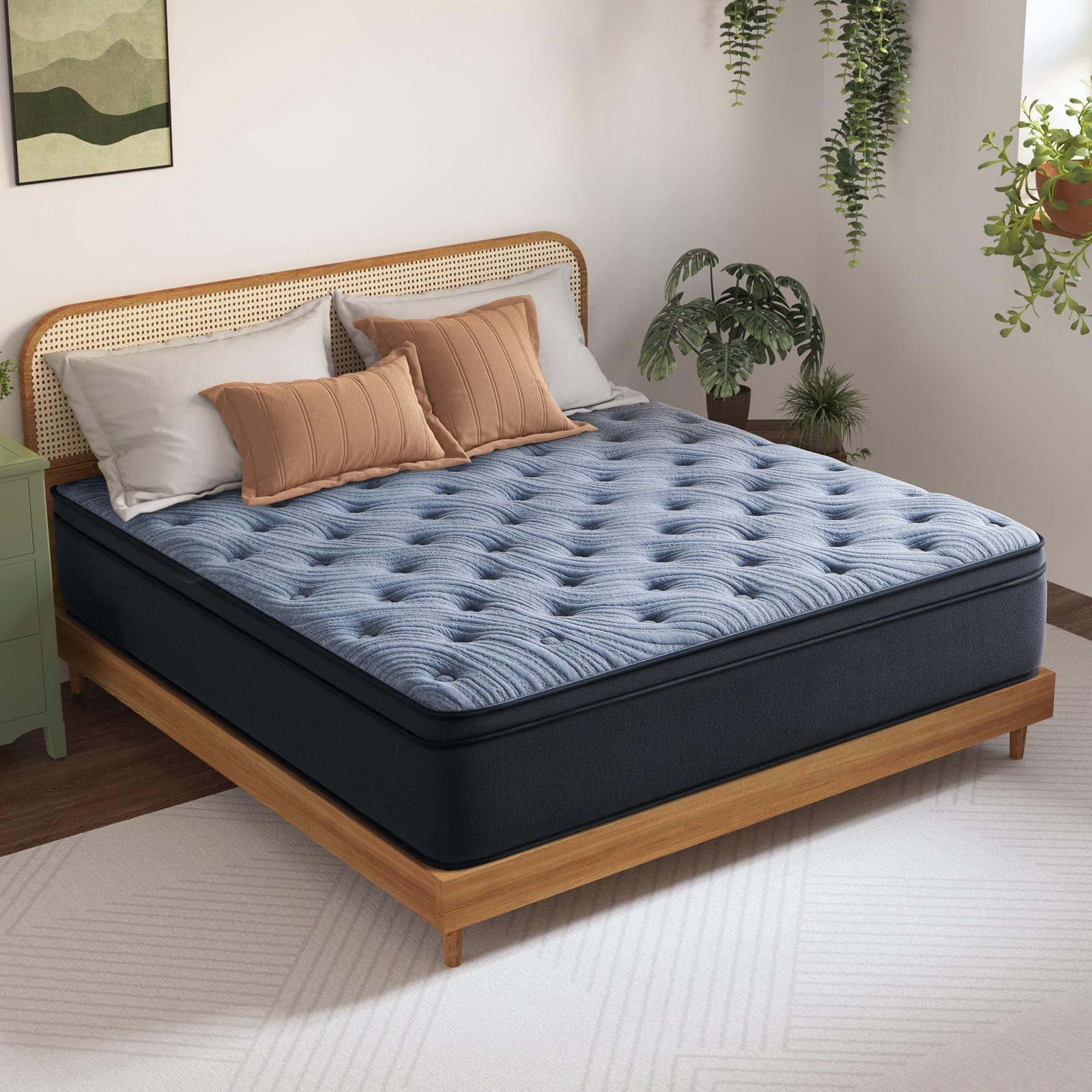 Queen Mattress, JIAVA 12 inch Hybrid Mattress Medium Firm Innerspring Mattress in a Box，Queen Size Mattreses