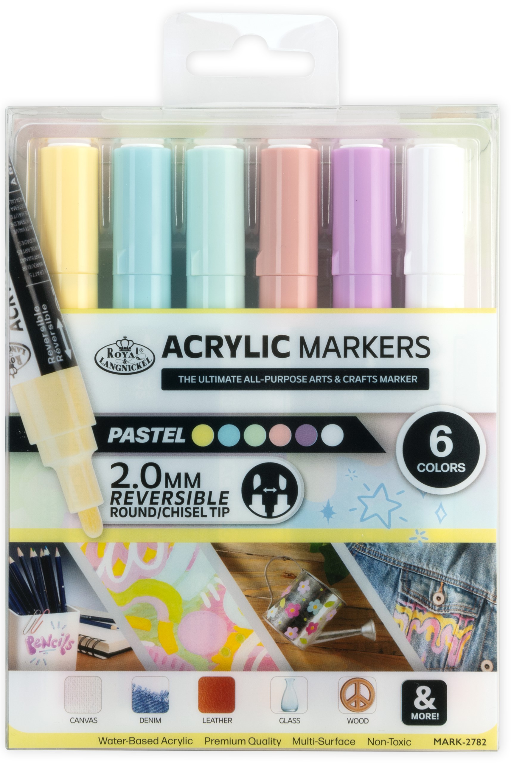 Royal & Langnickel 6 Piece Acrylic 2mm Reversible Tip Pastel Markers
