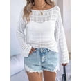 thumbnail image 2 of Womens Crochet Cover Up Long Sleeve Loose Fit Casual Sweater Hollow Out Knit Tops White M, 2 of 8