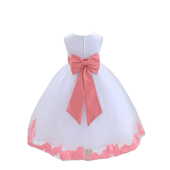 Ekidsbridal Wedding Pageant Rose Petals White Tulle Junior Bridesmaid Toddler Dress Summer Easter Dress First Communion Girls Clothing Holiday Recital Dress Princess 302T 12-18m Flower Girl Dress