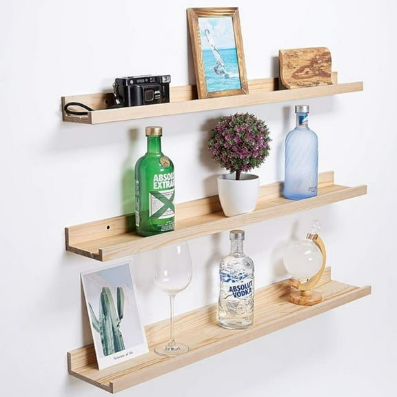 48 Inch Large Wood Floating Shelves for Wall Set of 3, Rustic Natural Picture Ledge Shelf Decor for Bedroom Kitchen Bathroom Living Room Nursery Display, 3 Same Sizes