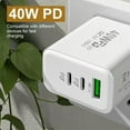 thumbnail image 4 of Two Type-C & One USB 40 W Fast-Charging Plug, US-Standard Wall Charger with Dual PD Ports & Smart IC, 100-240 V Travel Power Adapter, Compact Multi-Device Rapid Charger for Phones, Tablets & Gadgets, 4 of 6