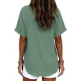 thumbnail image 5 of Sillenn Womens Cotton Linen Tunic Tops Half Sleeve V Neck Pullover Tshirts Elbow Length Sleeve Blouses Dressy Casual Summer Trendy Loose Fit Boho Gauze Shirts Plus Size Flowy Outfits Green M, 5 of 6