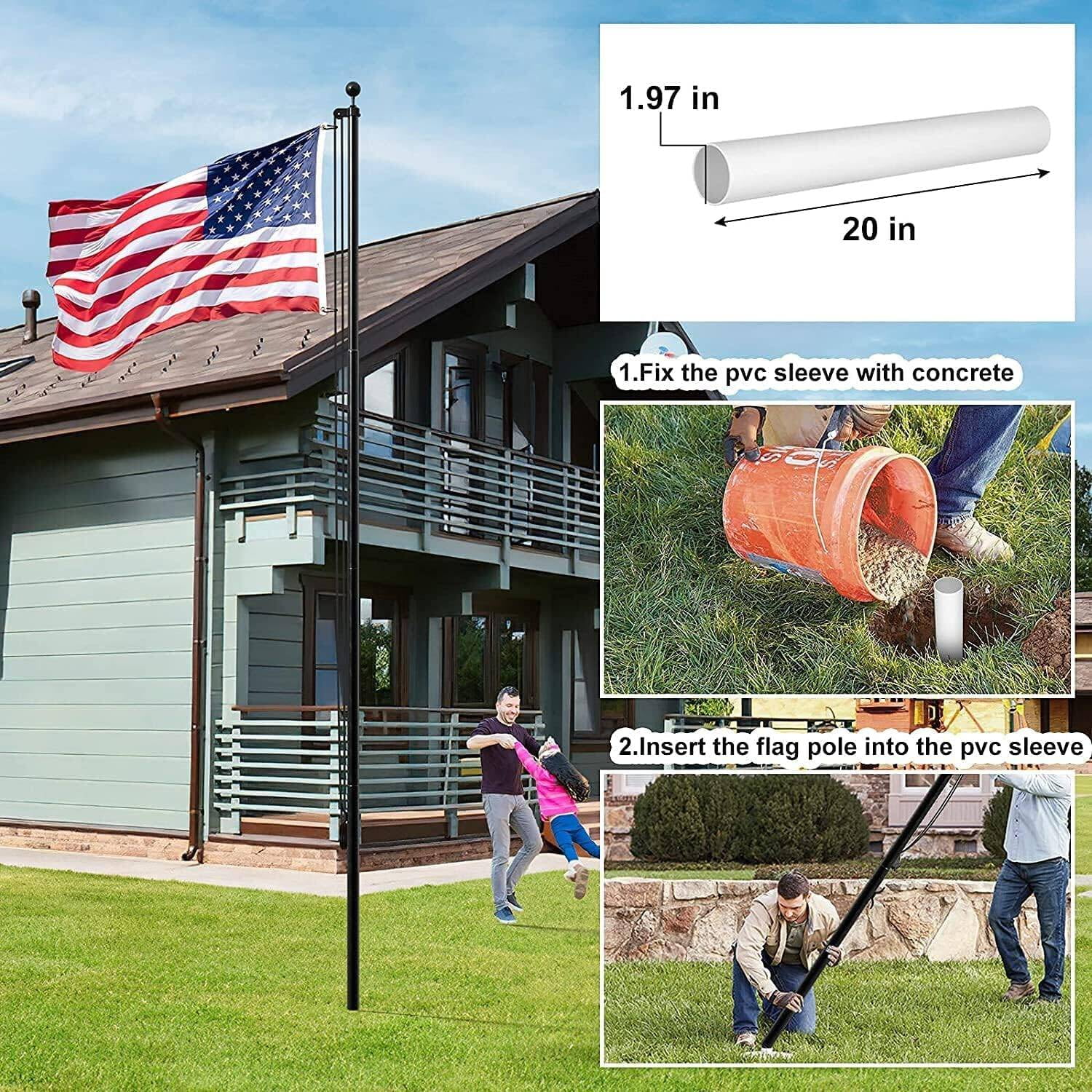 Heavy Duty Flag Pole - 25 FT Extra Thick Aluminum Flagpole Kit for Outside House In Ground