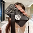 thumbnail image 2 of Black Phone Case with Cute Cat Paw Card Holder & Adjustable Shoulder Strap, Shockproof Soft Case for iPhone 13 Pro Max, 2 of 11