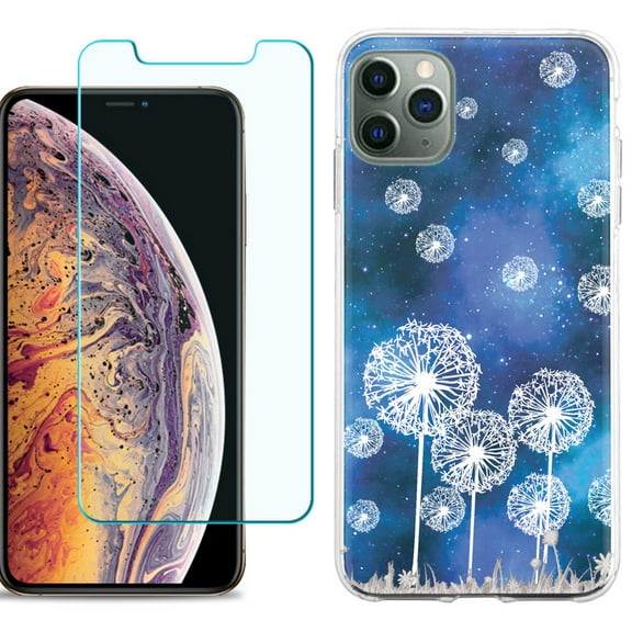 For Apple iPhone 11 Pro Max Phone Case , Slim-Fit TPU Case with Tempered Glass Screen Protector, by OneToughShield ® - Dandelion Stars