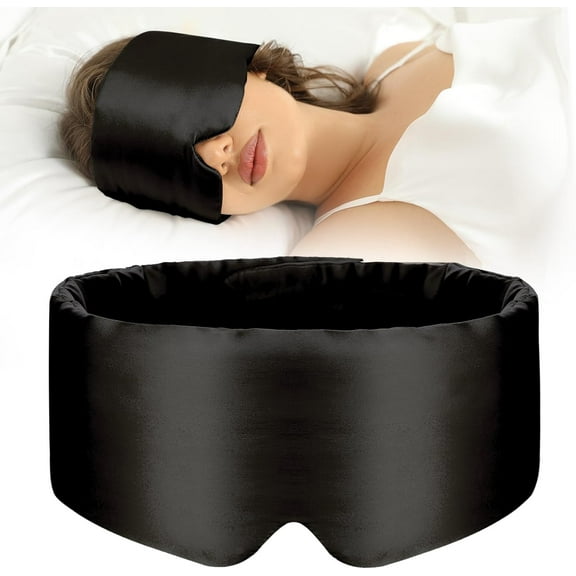 100% Mulberry Silk Sleep Mask Eye Mask for Women Man with Adjustable Band, for Side Sleeper Blackout Sleep Mask for Travel Rest and Office Large Size