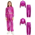 thumbnail image 3 of iiniim Boys Girls Hip Hop Modern Dance Outfit Shiny Metallic Long Sleeve Jacket and Pants Set Tracksuit Hot Pink 8, 3 of 7