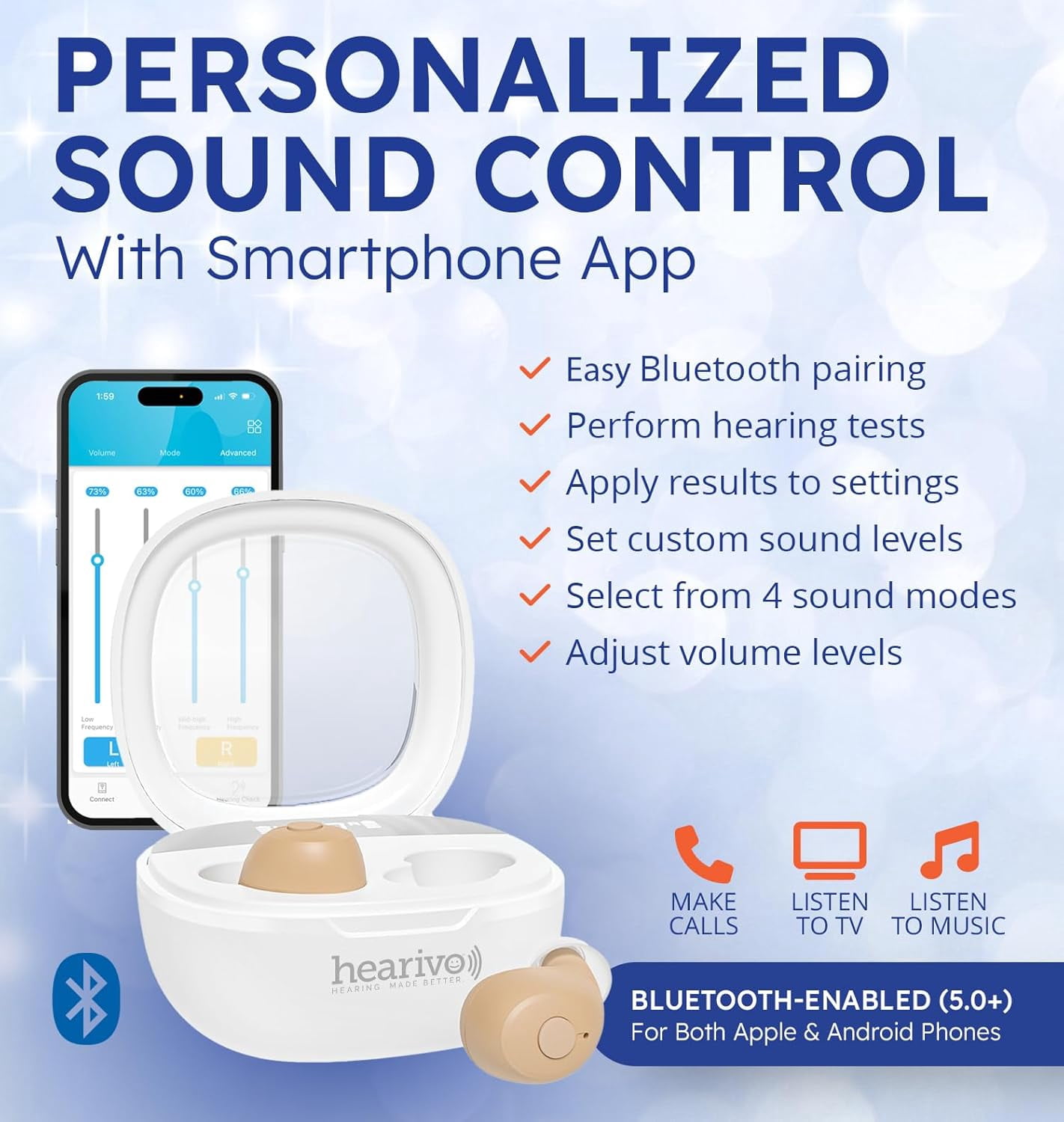 SUWU Rechargeable Hearing Aids, Bluetooth Enabled, Noise Cancelling with App Control, 4 Sound Modes including Tinnitus Masking, Beige