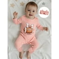 thumbnail image 4 of Qmyliery Newborn Baby Girl Fall Outfit Football/Golf Print Long Sleeve Ribbed Romper Bow Headband 2 Piece Set, 4 of 9