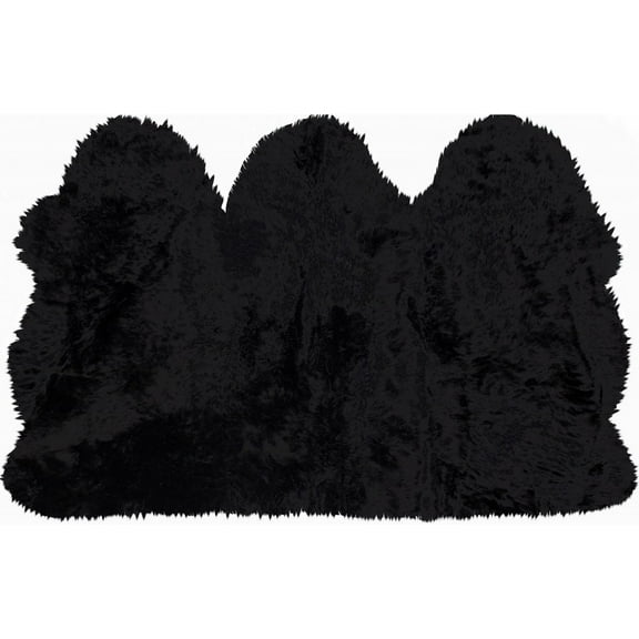 3' x 5' Black Natural Sheepskin Area Rug