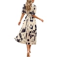 thumbnail image 5 of xiaxaixu Robe d'Été Longue A-Ligne Manches Courtes V Motif de Cou / Robe de Plage Imprimé Floral, 5 of 5