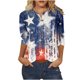 thumbnail image 2 of Fiudx Liquidación de Ahorros de Verano Camiseta Holgada de Manga 3/4 con Botones Estampados Del Día de La Independencia de Fashion Comfort para Mujer, 2 of 4