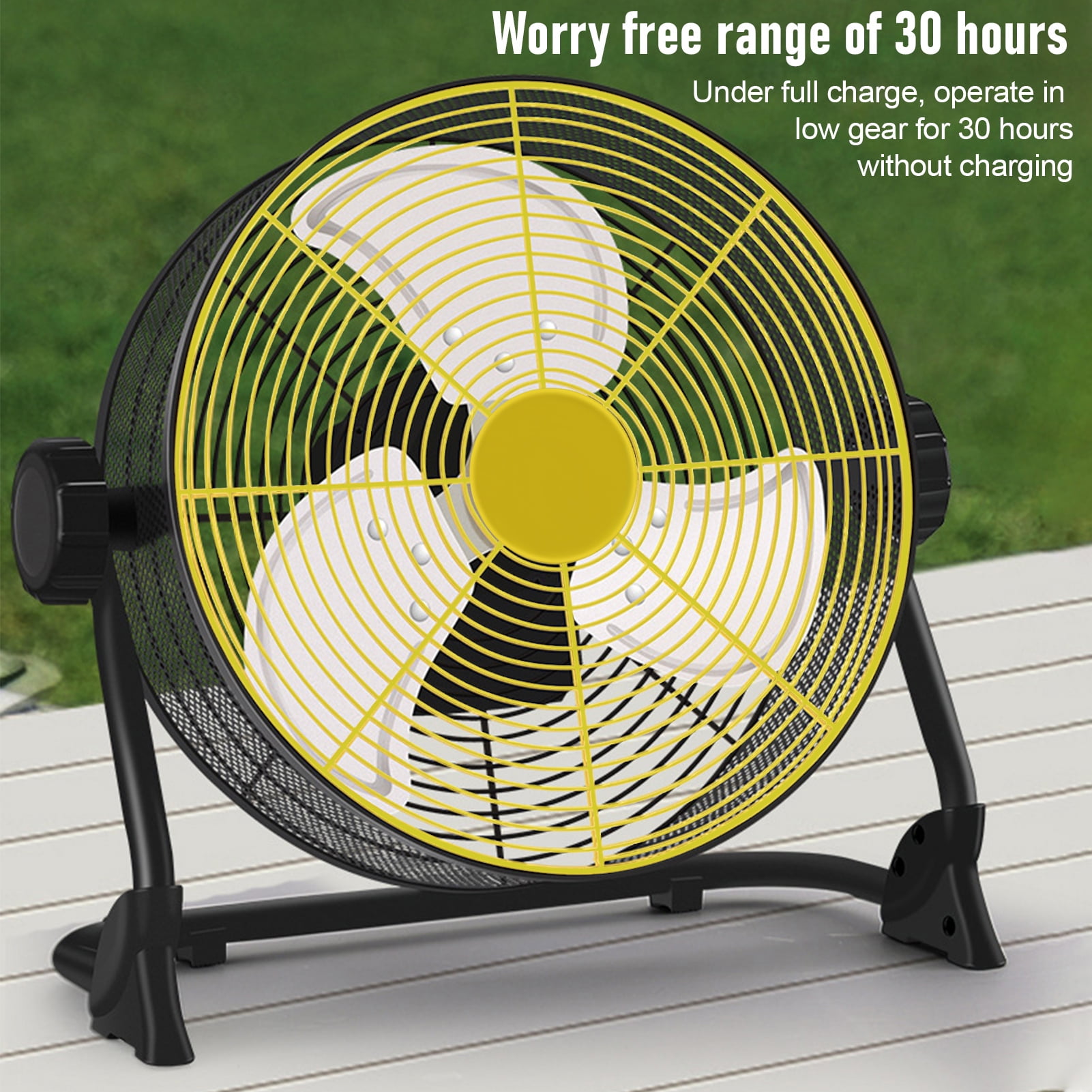 Happydeer Battery Operated Floor Fan Rechargeable Powered Fan Cordless High Velocity Metal Blade Portable Fan for Camping Travel Patio Tent Indoor Outdoor Fan 12 Inch 360 Degree Manual Tilt 12 Speed