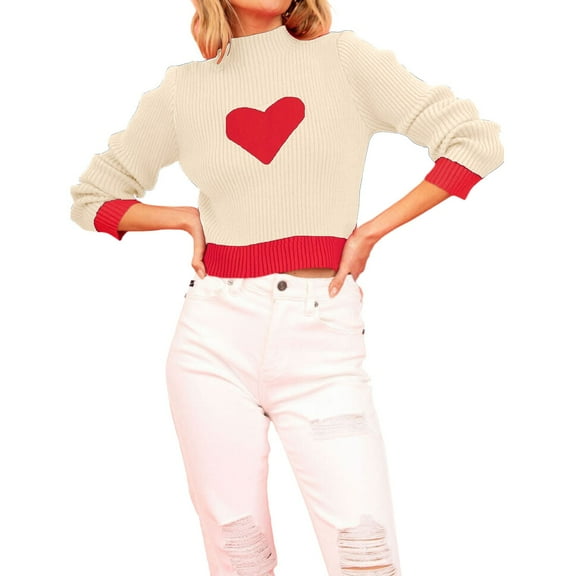 Baqcunre Valentine'S Day Shirts For Women Fall Vintage Sweater Loose Long Sleeve Crewneck Knitted Pullover Sweater Color Matching Tops(Beige S-XL),Womens Tops Graphic Tees Shirts For Women