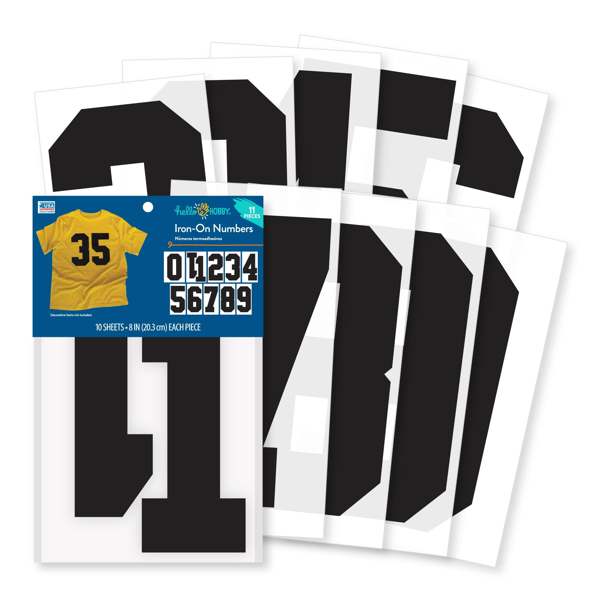 Hello Hobby 8 inch Black Varsity Iron-on Numbers Polyvinyl