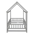 thumbnail image 5 of Twin Floor Bed, Wooden Montessori Bed Frame with Fence Guardrails and Door, House Bed Bedroom Playroom, Easy Assembly, Gray, 5 of 7