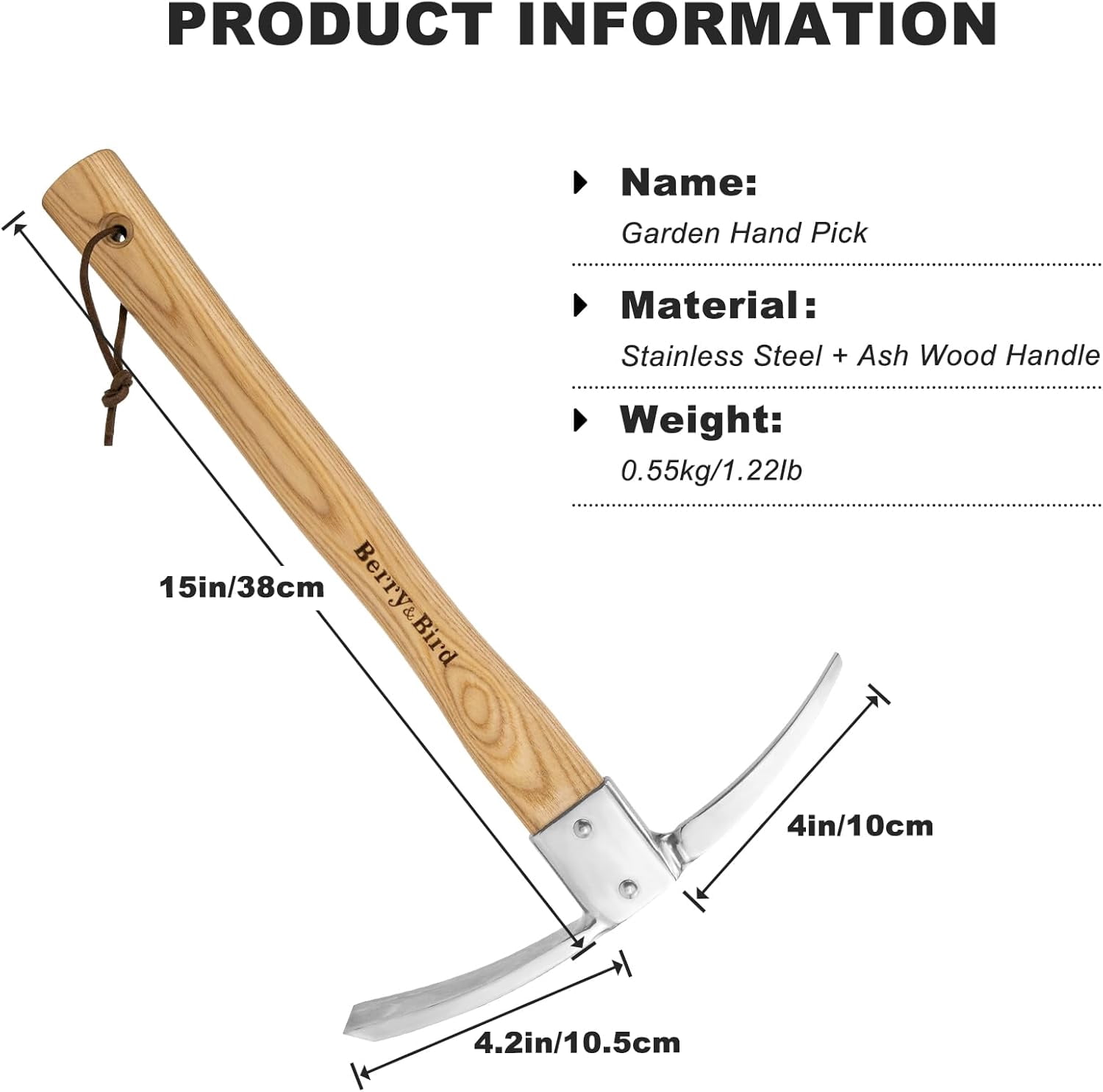 Berry&Bird Garden Pick Mattock Hoe Stainless Steel Pickaxe Hoe Garden Hand Tool