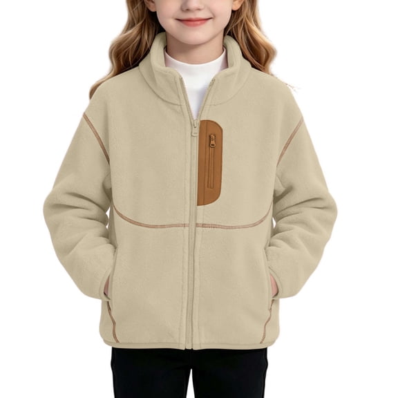 Fesfesfes Kids Unisex Fleece Zip-Up Jacket Stand Collar Warm Lightweight Outdoor Coat with Zippered Chest Pocket for Boys Girls Ages 3-15 Years