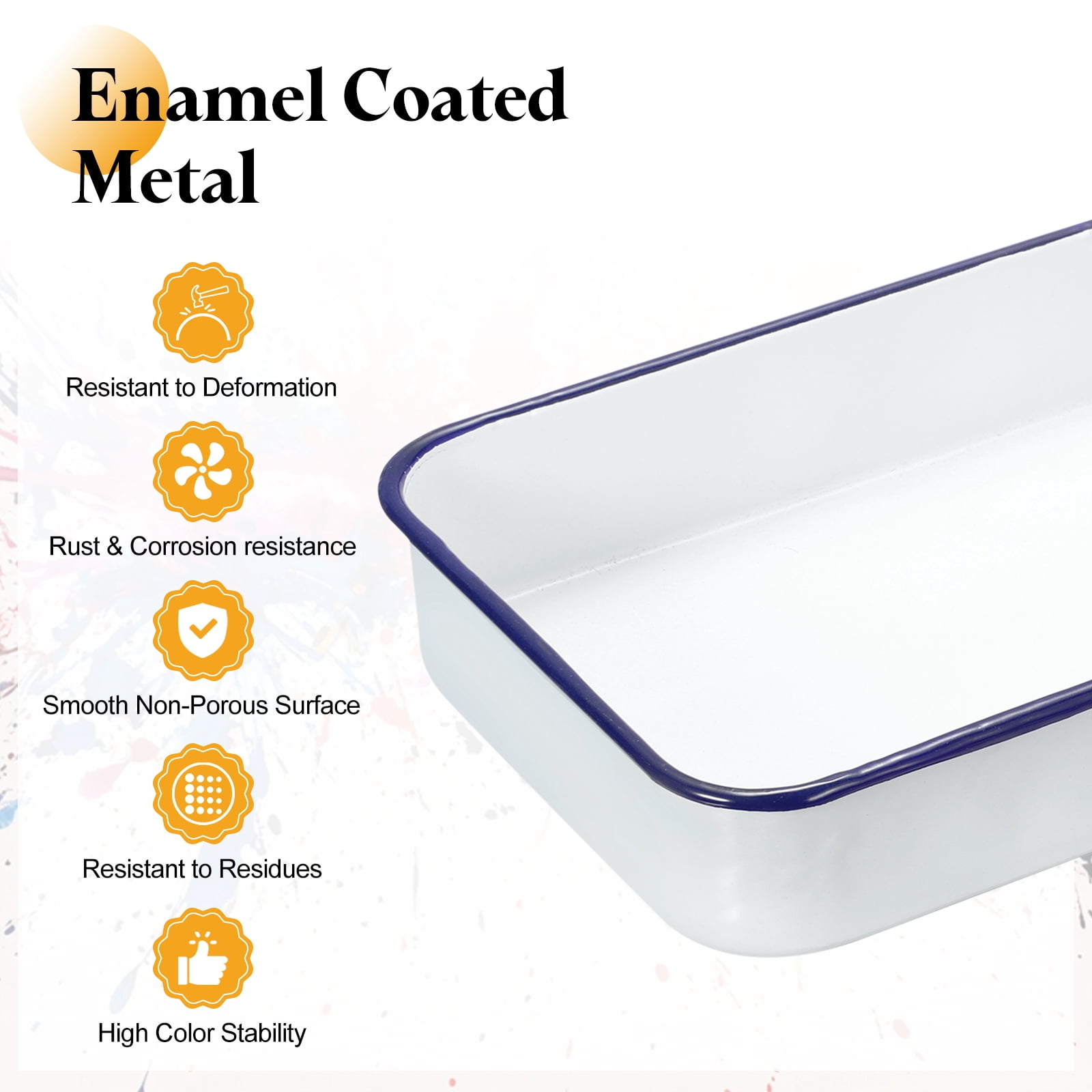 Uxcell Butcher Tray Palette 9.4" x 6.3" x 2" Metal Triple Enamel Coated Rectangular Tray Artist Painter Painting Tool with Lid for Art Paint Acrylic Watercolor Mixing