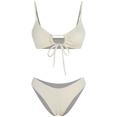 High Waisted Thong Bikini Sets for Women Sexy Tie Front Two Piece Swimsuits High Waisted Cut Out Cheeky Bathing Suit sale