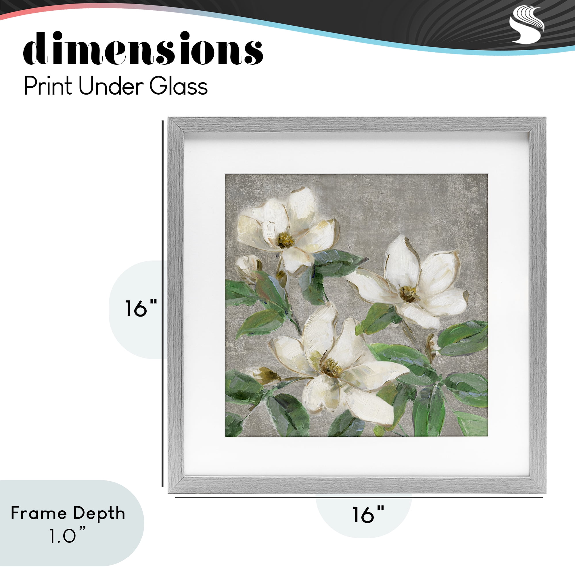 Stupell Industries Ivory Magnolias on Grey Gray Framed Print Under Glass, design by Sally Swatland