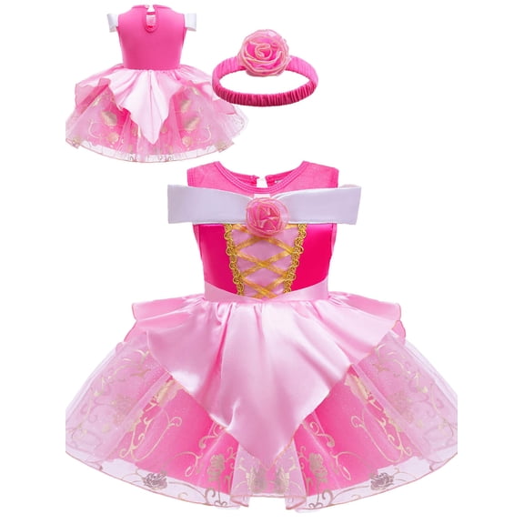 QEFJNO Baby Girls Princess Dress Up Clothes Off-shoulder Birthday Romper Tutu Dress with Headband Halloween Christmas Party Outfits