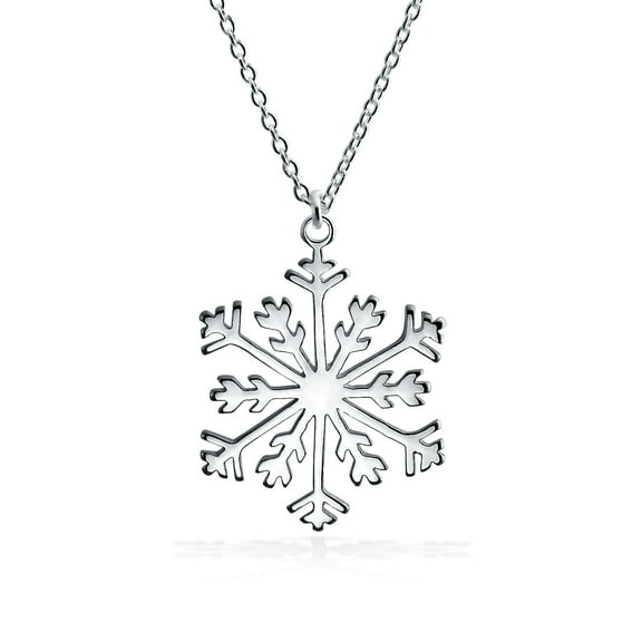 Bling Jewelry Womens Classic Snowflake Pendant Necklace Polished Sterling Silver for Christmas Party