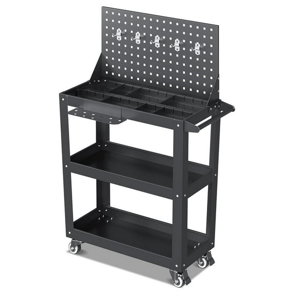 3 Tier Rolling Tool Cart on Wheels, 440 LBS Capacity Heavy Duty Metal Utility Cart Wagon, Industrial Service Tool Cart Storage Organizer for Mechanics, Garage, Warehouse
