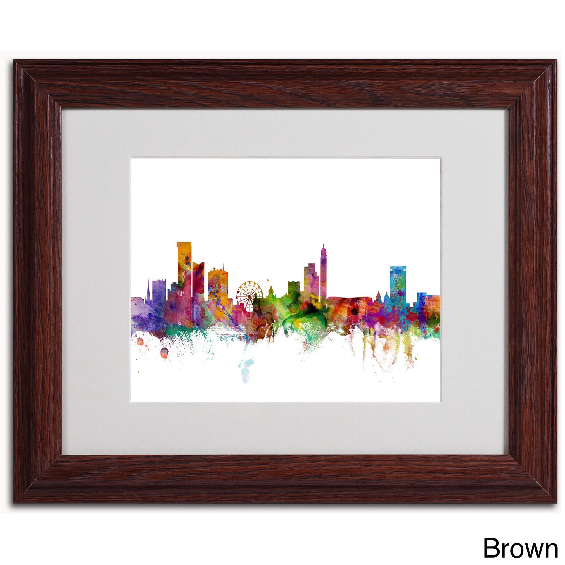 Trademark Fine Art "Birmingham England Skyline" Canvas Art by Michael Tompsett, Black Frame