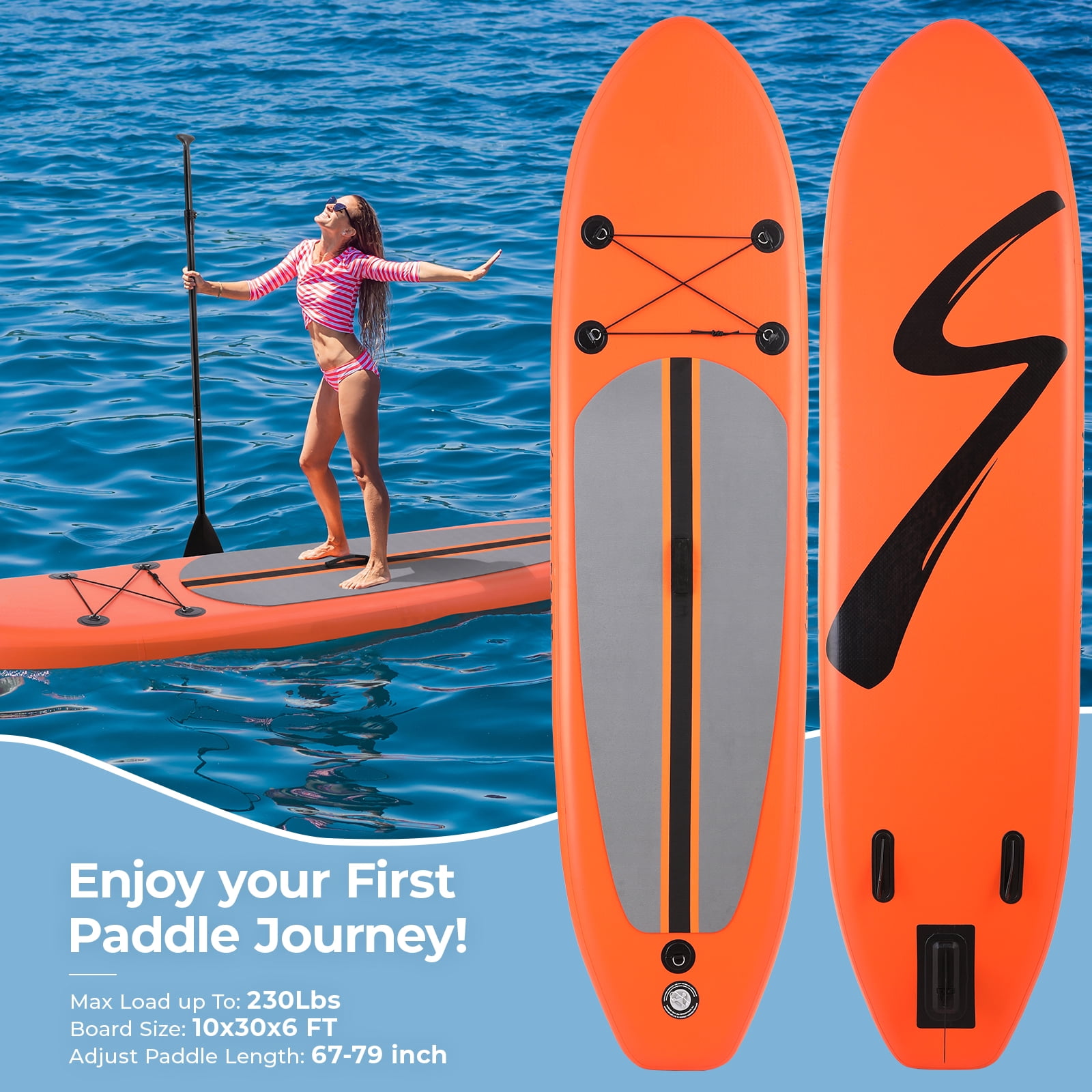 streakboard Inflatable Stand Up Paddle Board SUP, Non-slip Deck with 3 Fins, 10FT Adjustable Paddle, Backpack, Leash