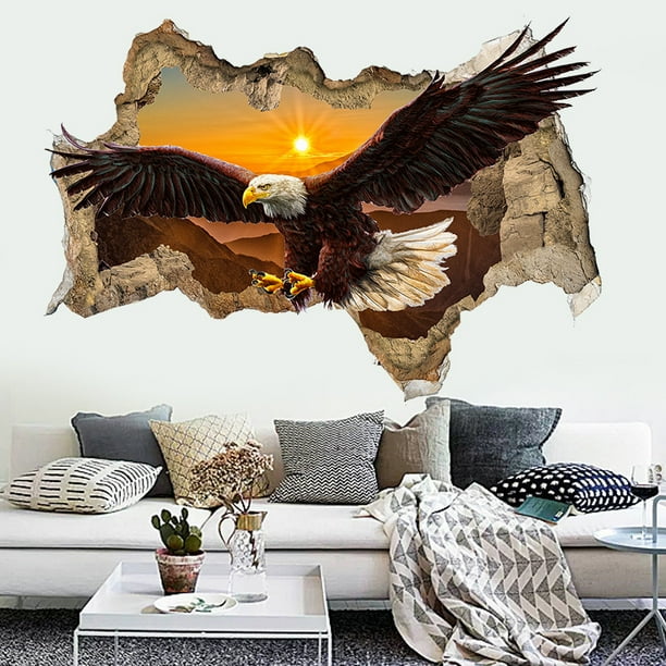 Adhesivos de pared 3D con águila voladora, puesta de sol y montaña, 42 x 60 cm, PVC