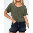 thumbnail image 5 of ANRABESS Womens Oversized Acid Washed T-Shirt Short Sleeve Vintage Casual V Neck Tops 2026 Summer Basic Tee Trendy Clothes Army Green XX-Large, 5 of 8