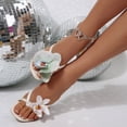 thumbnail image 3 of Rokment Women's Open Toe Floral Kitten Heels Boho Beach Summer Block High Heeled Flower Flip Flops Thong Dress Slides Sandals Beige Size 6, 3 of 6