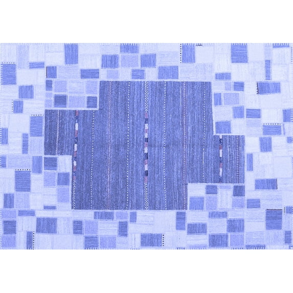Ahgly Company Machine Washable Indoor Rectangle Abstract Blue Contemporary Area Rugs, 3' x 5'