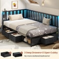 thumbnail image 2 of Twin Corner Bed Frame with Storage and Led Lights Metal Platform Bed Frame Twin Size with Storage Drawers & Charging Station Twin Size Daybed for Living Room,Bedroom,Guest Room,Wood Guardrail,Black, 2 of 9