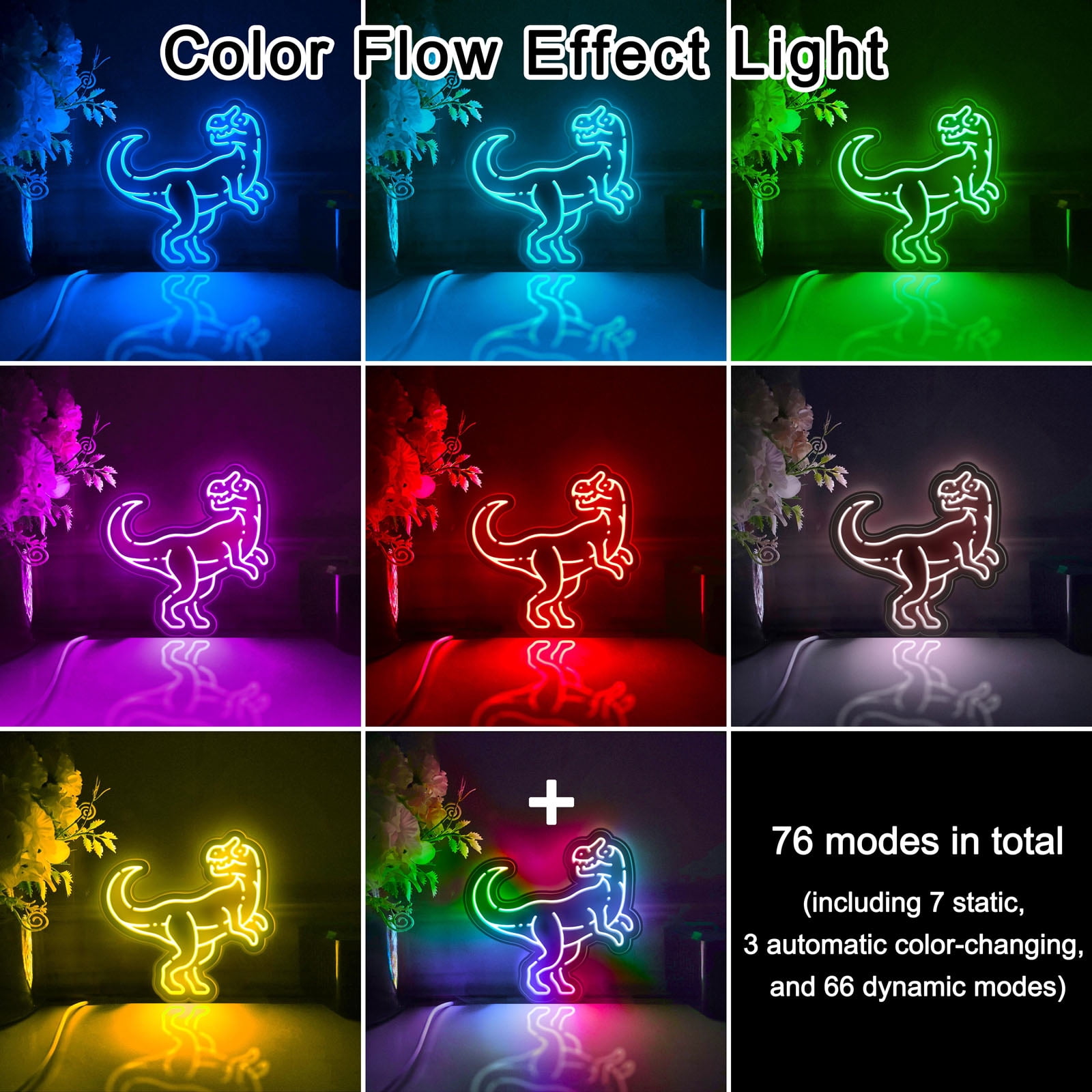 Dinosaur Led Light Box, Dimmable Neon-Like Light Signs USB Power for Wall Decor Bedroom Decoration, Color Flow Effect (WxH) 11"x11"