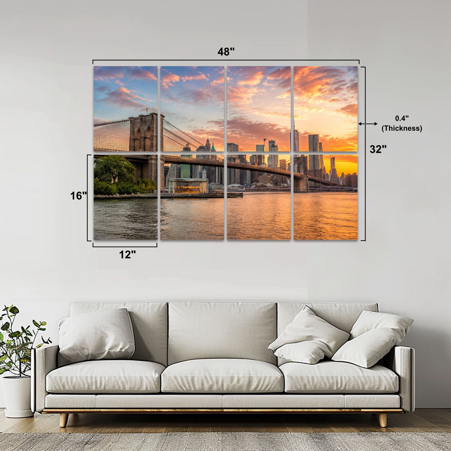 8 Pack Art Acoustic Panels Sound Absorbing New York City Skyline Decorative Soundproof Wall Panels Self Adhesive for Nursery Game Room Bedroom 48"x32"