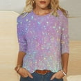 thumbnail image 2 of Womens Tops Plus Size 3/4 Sleeve Shirts Round Neck Loose Casual Blouse Sequins Print Trendy Tee Top, 2 of 5