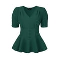 thumbnail image 2 of INSPIRE CHIC Women's Victorian Blouse Short Sleeves Steampunk Lace Up Vintage Top S Dark Green, 2 of 6