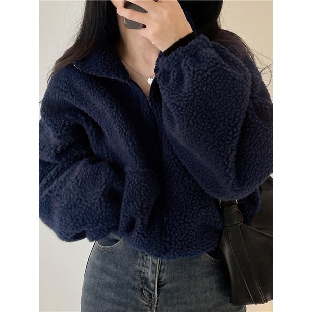 Cárdigan holgado de lana Berber para mujer, suéter de cuello alto, Tops de punto de talla grande, moda de otoño e invierno
