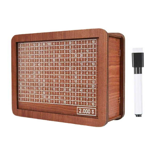 CNKOO Savings Challenge Box Save 2000 Money Box Clearance Wooden 2000 Savings Box 2000 Wooden Money Box Reusable Wooden Money Box for Cash 2000 for Budgeting &Tracking (Brown)