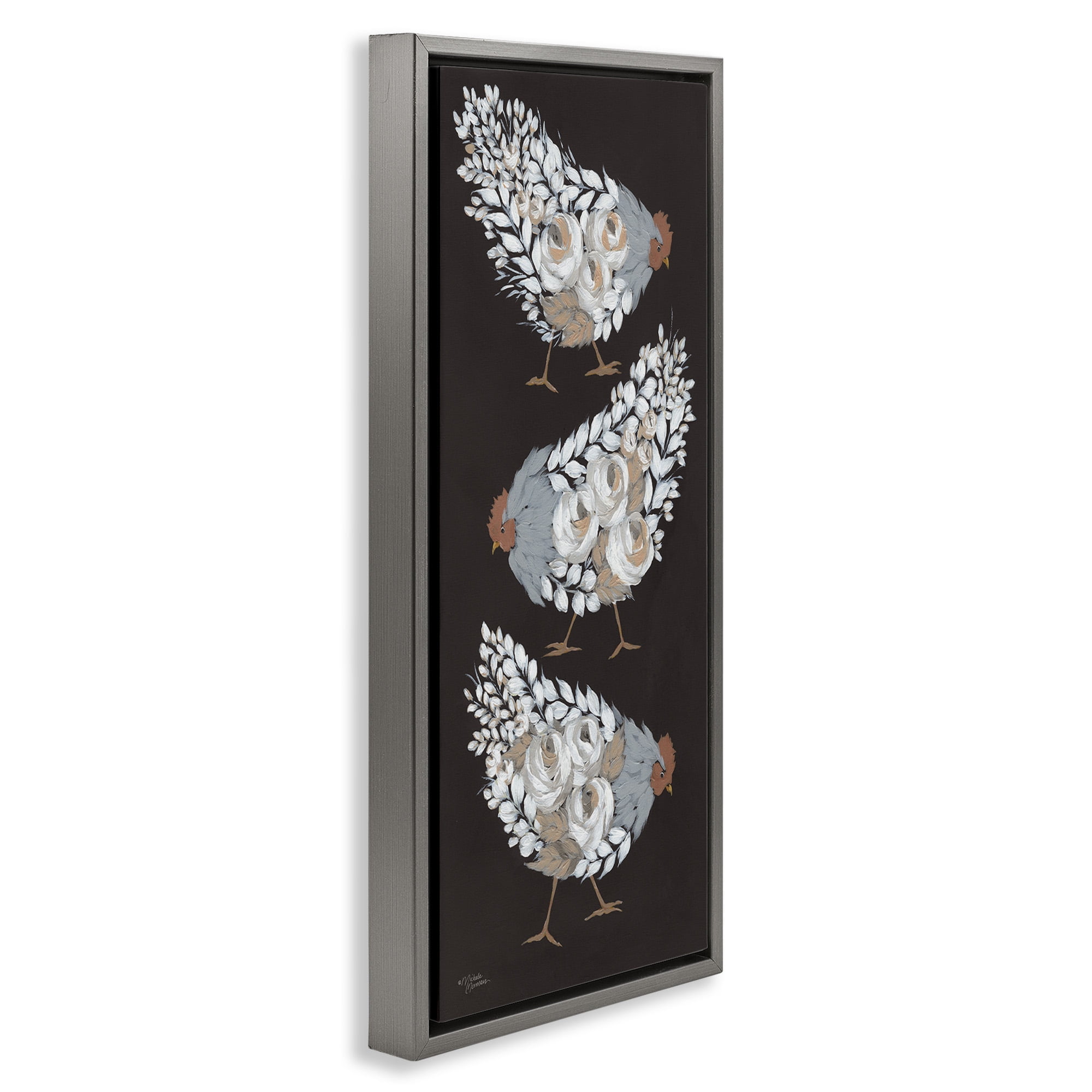 Stupell Industries Abstract Floral Body Hens Animals & Insects Painting Gray Floater Framed Canvas Art Print Wall Art, 11 x 25