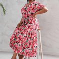 thumbnail image 4 of Plus Size Summer Dresses for Women V-Neck Short Sleeve Bohemian Maxi Dress Loose Flowy Belted Beach Long Sun Dress, 4 of 4