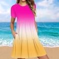 thumbnail image 2 of AherBiu Robe T-Shirt pour Femme Été Décontractée Col Rond Robe Courte Couleur Dégradée Manches Courtes Robe Mini, 2 of 5
