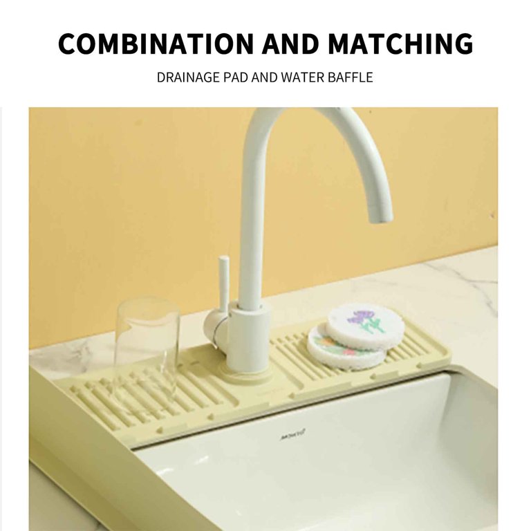 Pompotops Large Kitchen Sink Faucet Water Flowing Pad, 17.5*5.5 Inches Mat, Silicone Drying Cushion Pad, Sink Guard Pad for Kitchen and Bathroom